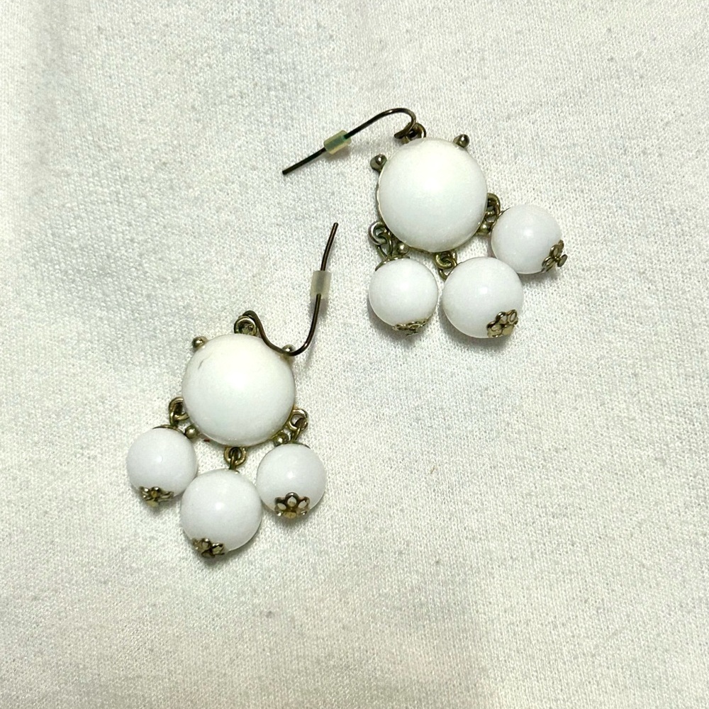 Elegant White & Gold Dangle Bubble Earrings - Picture 3 of 4